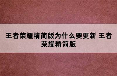 王者荣耀精简版为什么要更新 王者荣耀精简版